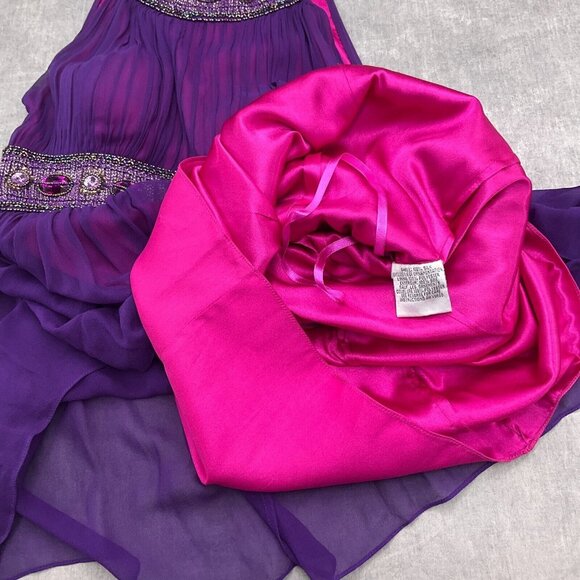Cache Dress Women 4 Purple Pink Gem Sequin Silk Layer Cocktail Formal - Picture 6 of 11